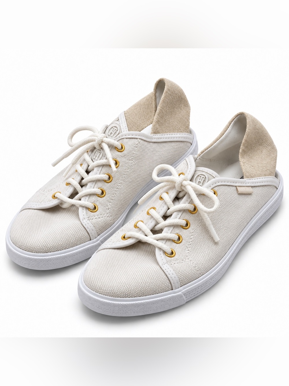 Tommy Hilfiger Ivory Canvas Cutout Slingback Sneakers Women's Size 8.5